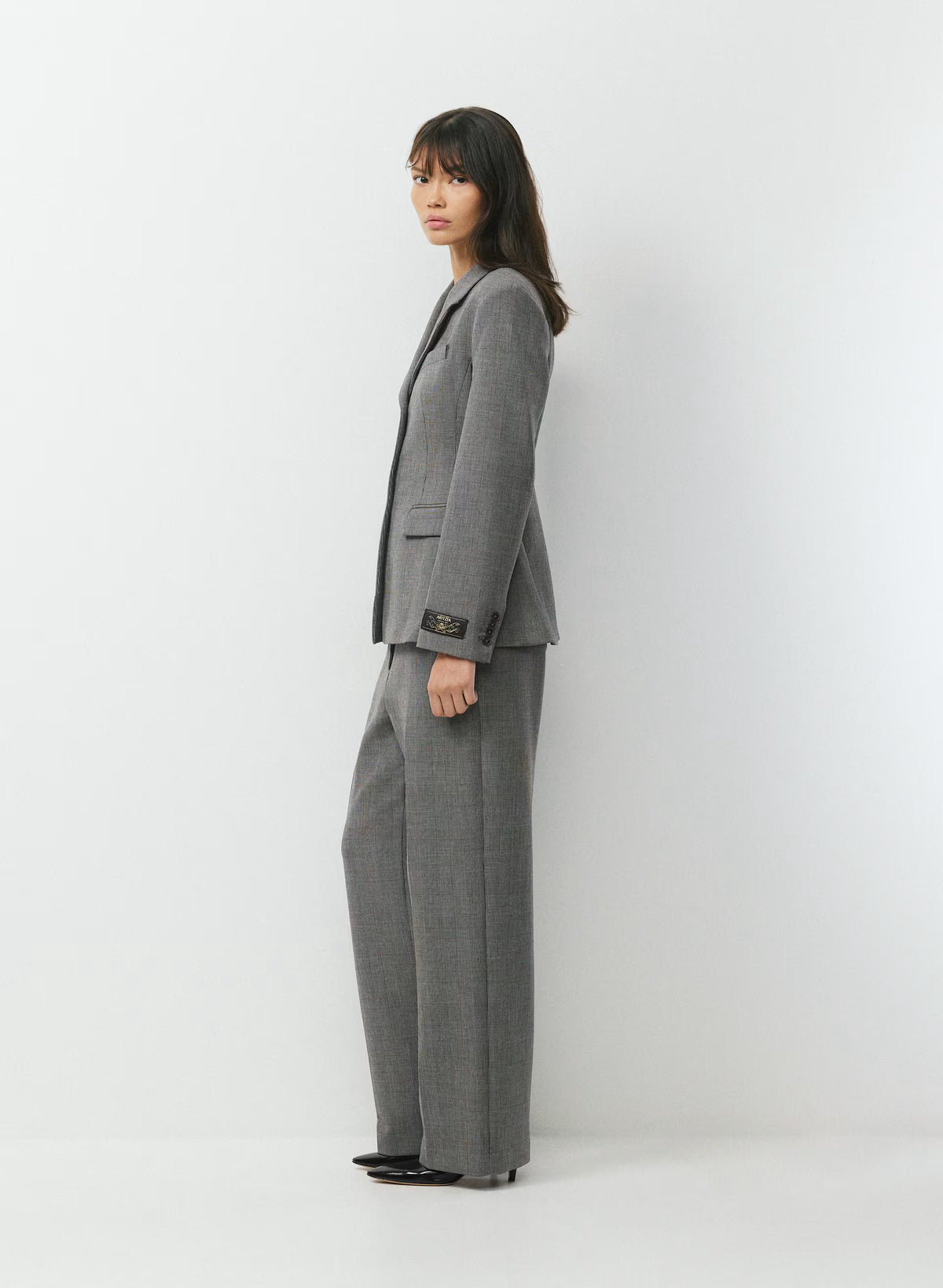Single-Breasted Stretch Blazer - Brown Check