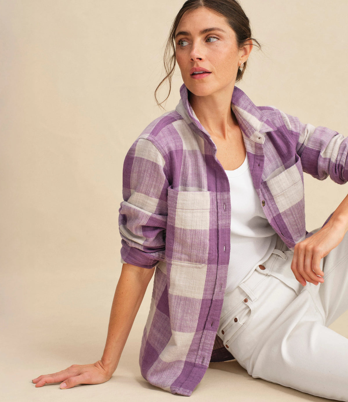 Women's Brushed Cotton Flannel Shirt - Natural