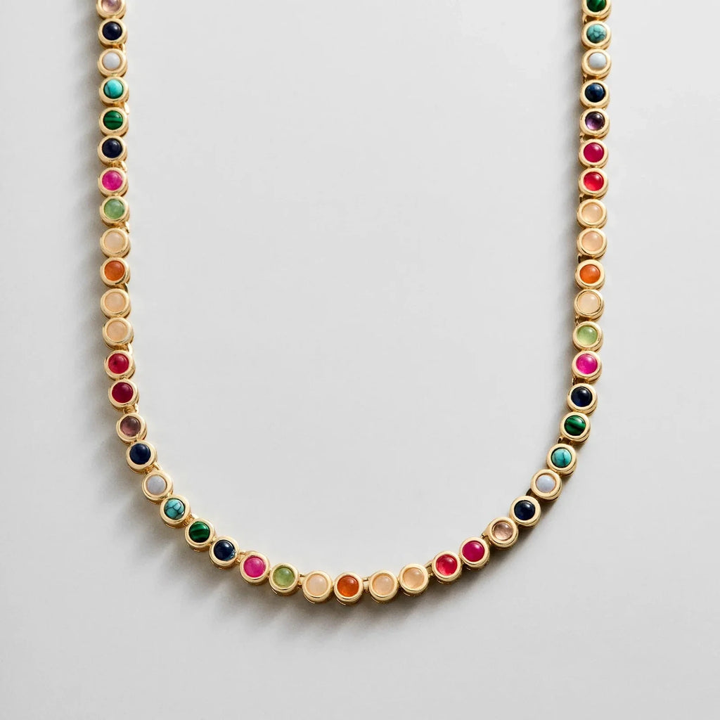 Multicolor Stone Tennis Necklace - Gold