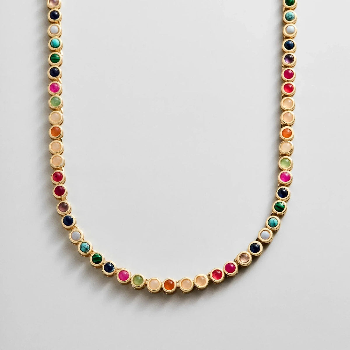 Multicolor Stone Tennis Necklace - Gold