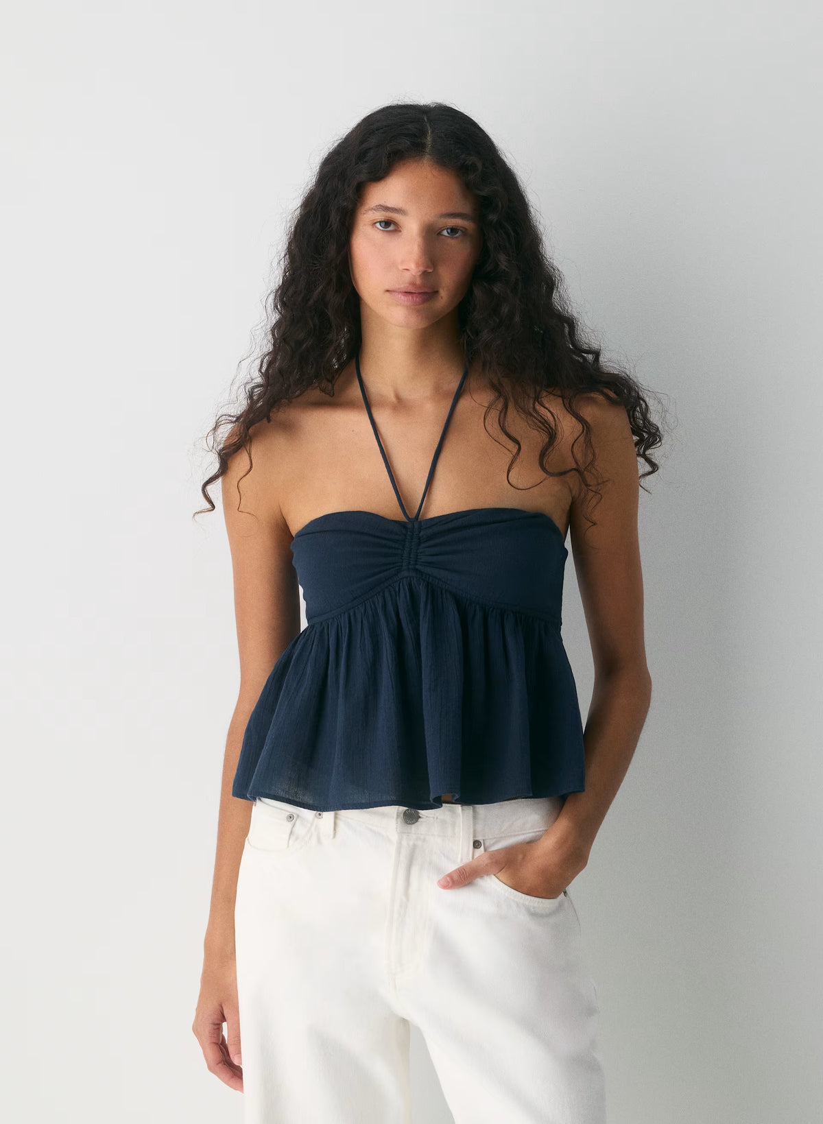Cotton Halter Top - Navy