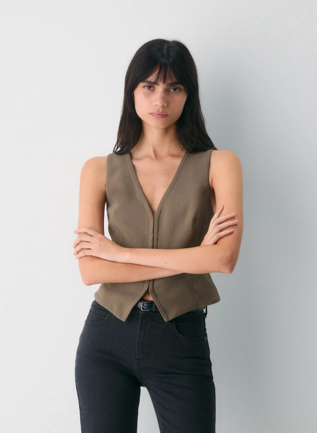 Lined Tailored Suit Vest - Olive