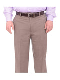 Men's Classic Fit Taupe Textured Flat Front Wool Dress Pants