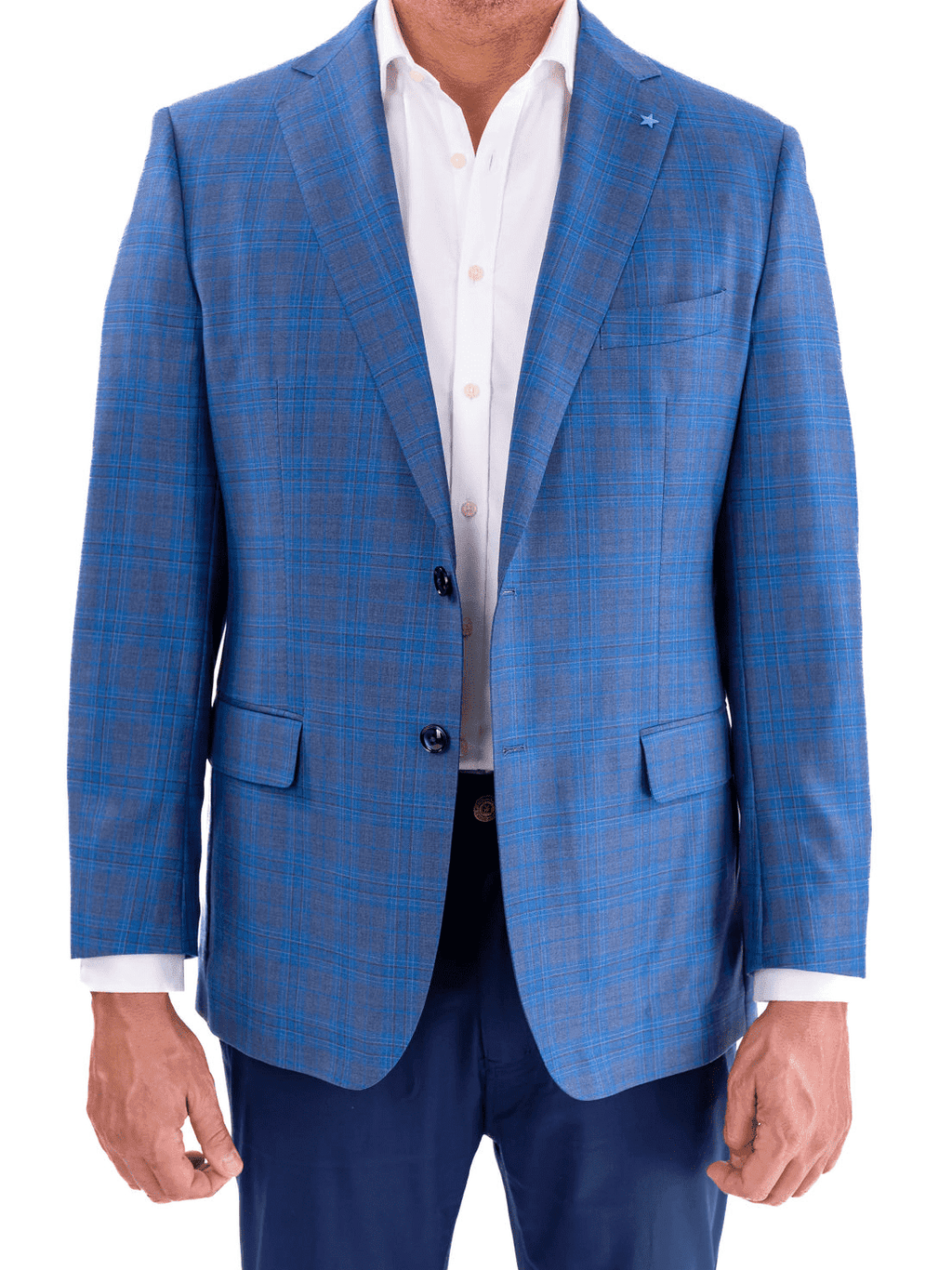 Men's Blue Plaid Regular Fit Wool Blazer Sport Coat