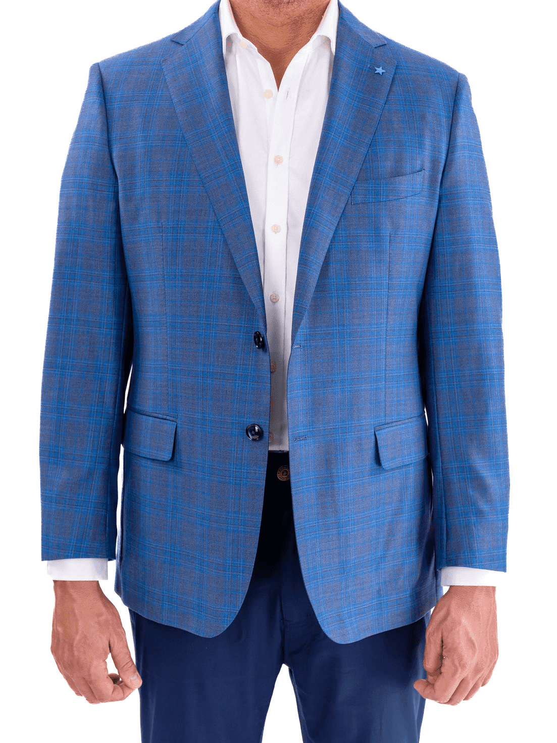 Men's Blue Plaid Regular Fit Wool Blazer Sport Coat