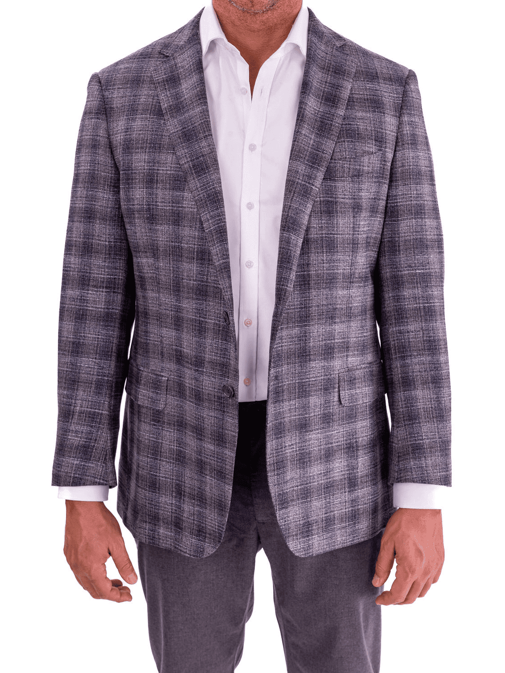 Men's Gray Blue Plaid Regular Fit Wool Blend Blazer Sport Coat