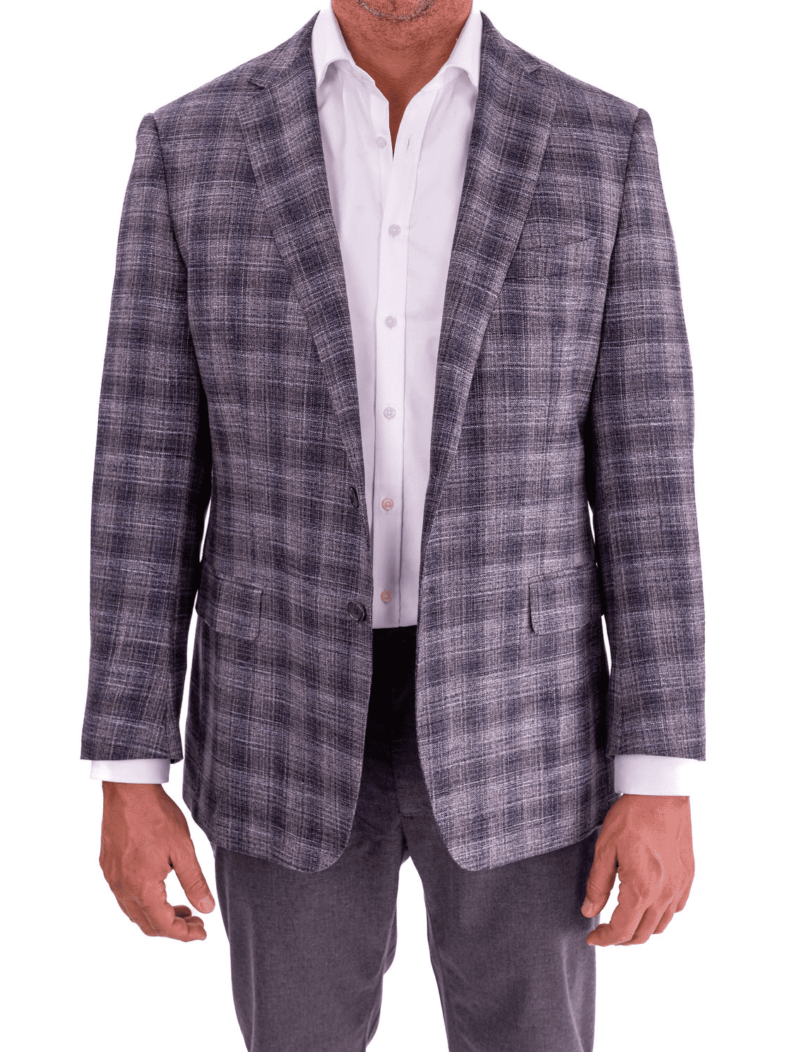Men's Gray Blue Plaid Regular Fit Wool Blend Blazer Sport Coat