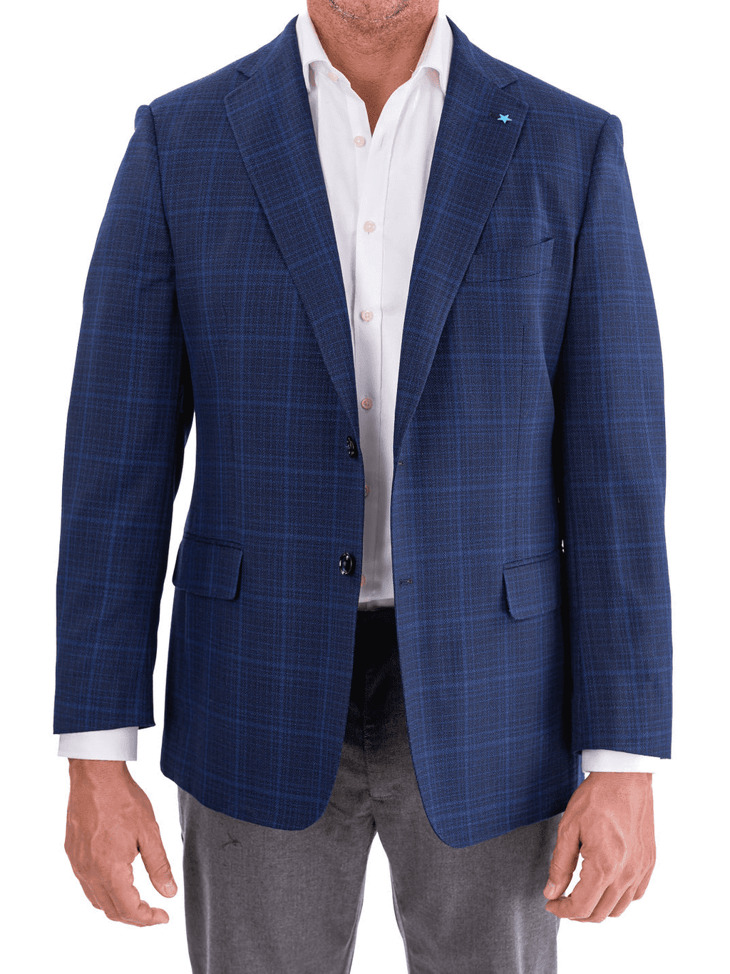 Men's Blue Plaid Wool Regular Fit 1/4 Lined Blazer Sport Coat