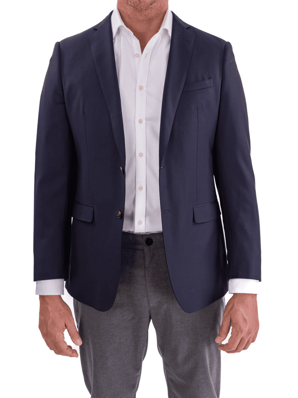 Men's Solid Navy Blue Textured Wool Regular Fit Blazer Sport Coat