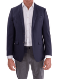 Men's Solid Navy Blue Textured Wool Regular Fit Blazer Sport Coat