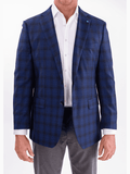 Men's Blue & Black Plaid Wool Regular Fit Blazer Sport Coat