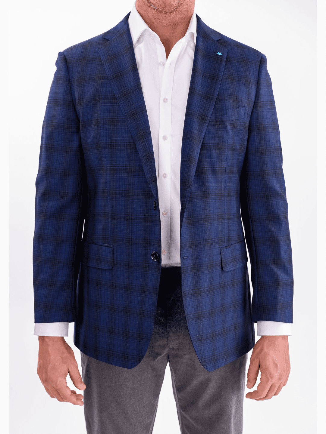 Men's Blue & Black Plaid Wool Regular Fit Blazer Sport Coat