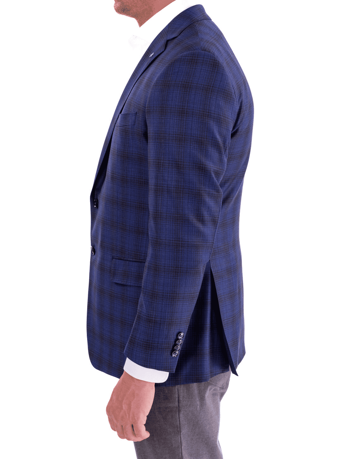 Men's Blue & Black Plaid Wool Regular Fit Blazer Sport Coat