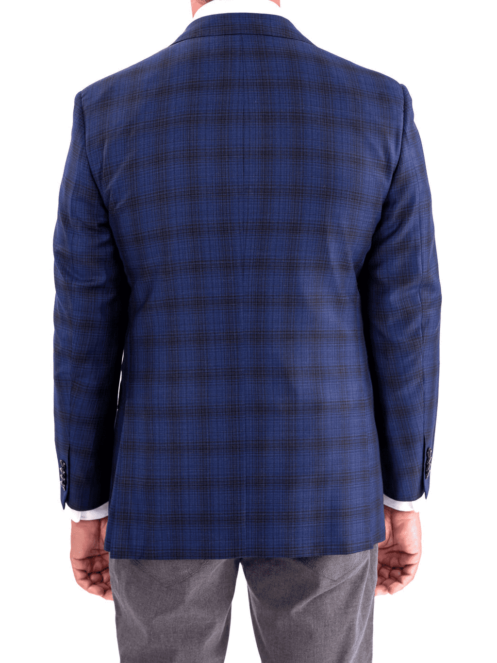 Men's Blue & Black Plaid Wool Regular Fit Blazer Sport Coat