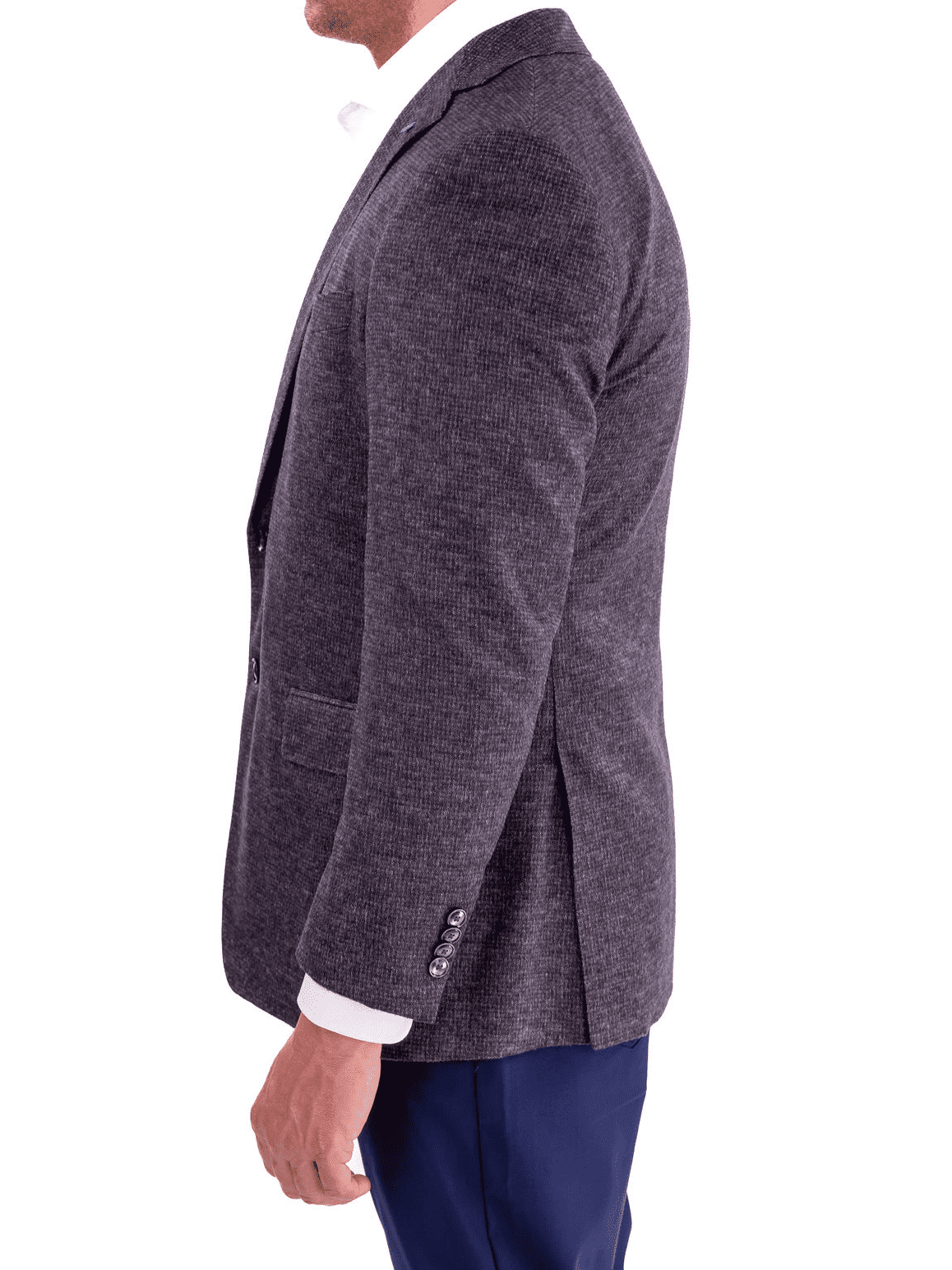 Men's Blue & Gray Silk Cashmere Regular Fit 2-Button Blazer Sport Coat
