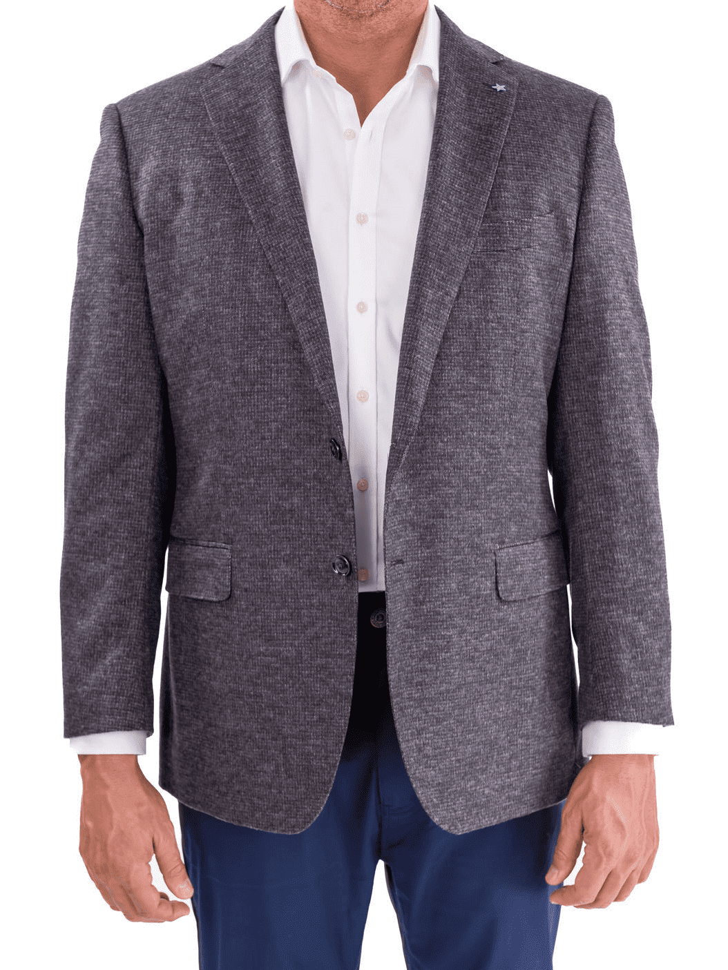 Men's Blue & Gray Silk Cashmere Regular Fit 2-Button Blazer Sport Coat