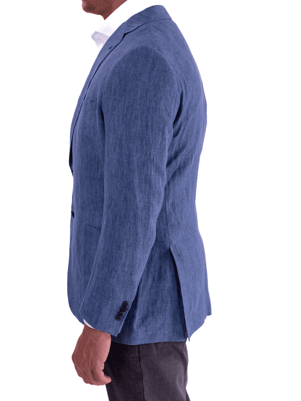 Men's Blue Linen Regular Fit 1/4 Lined Blazer Sport Coat