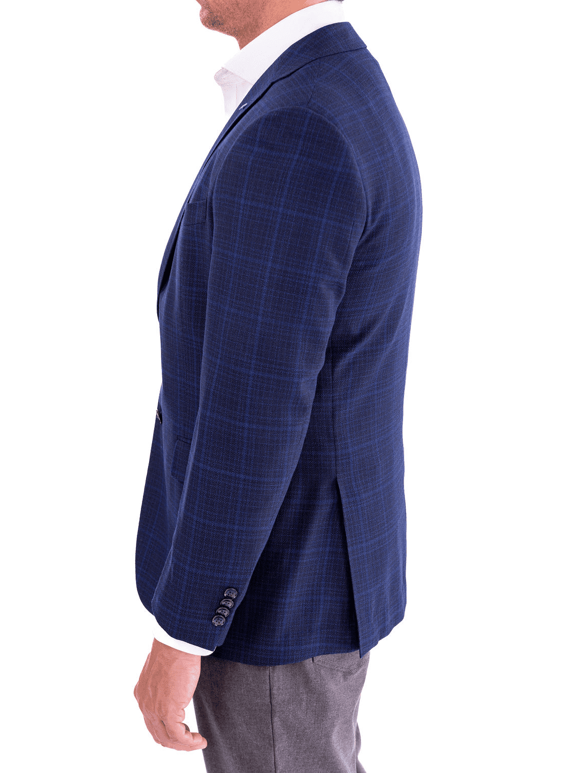 Men's Blue Plaid Wool Regular Fit 1/4 Lined Blazer Sport Coat