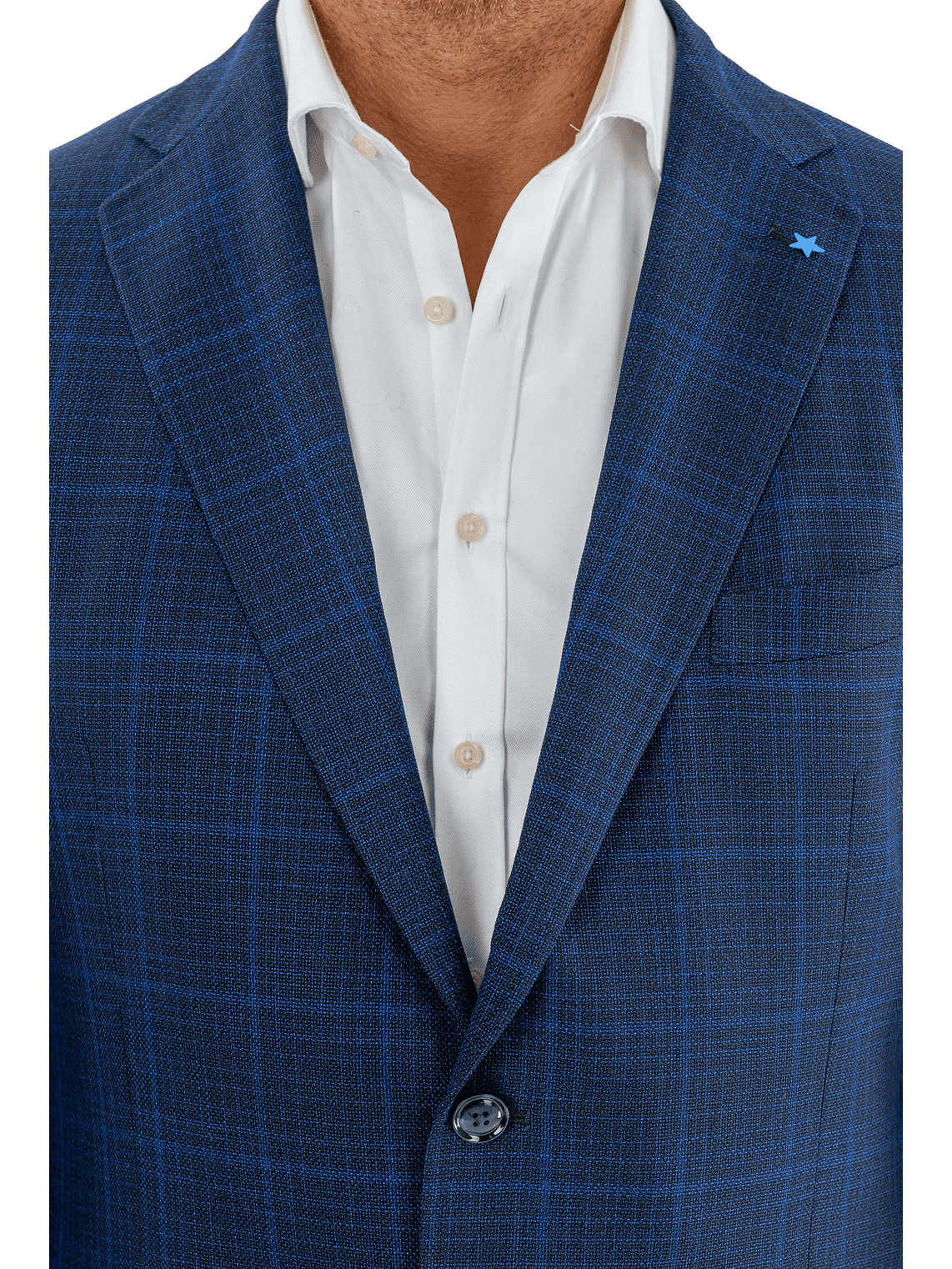 Men's Blue Plaid Wool Regular Fit 1/4 Lined Blazer Sport Coat
