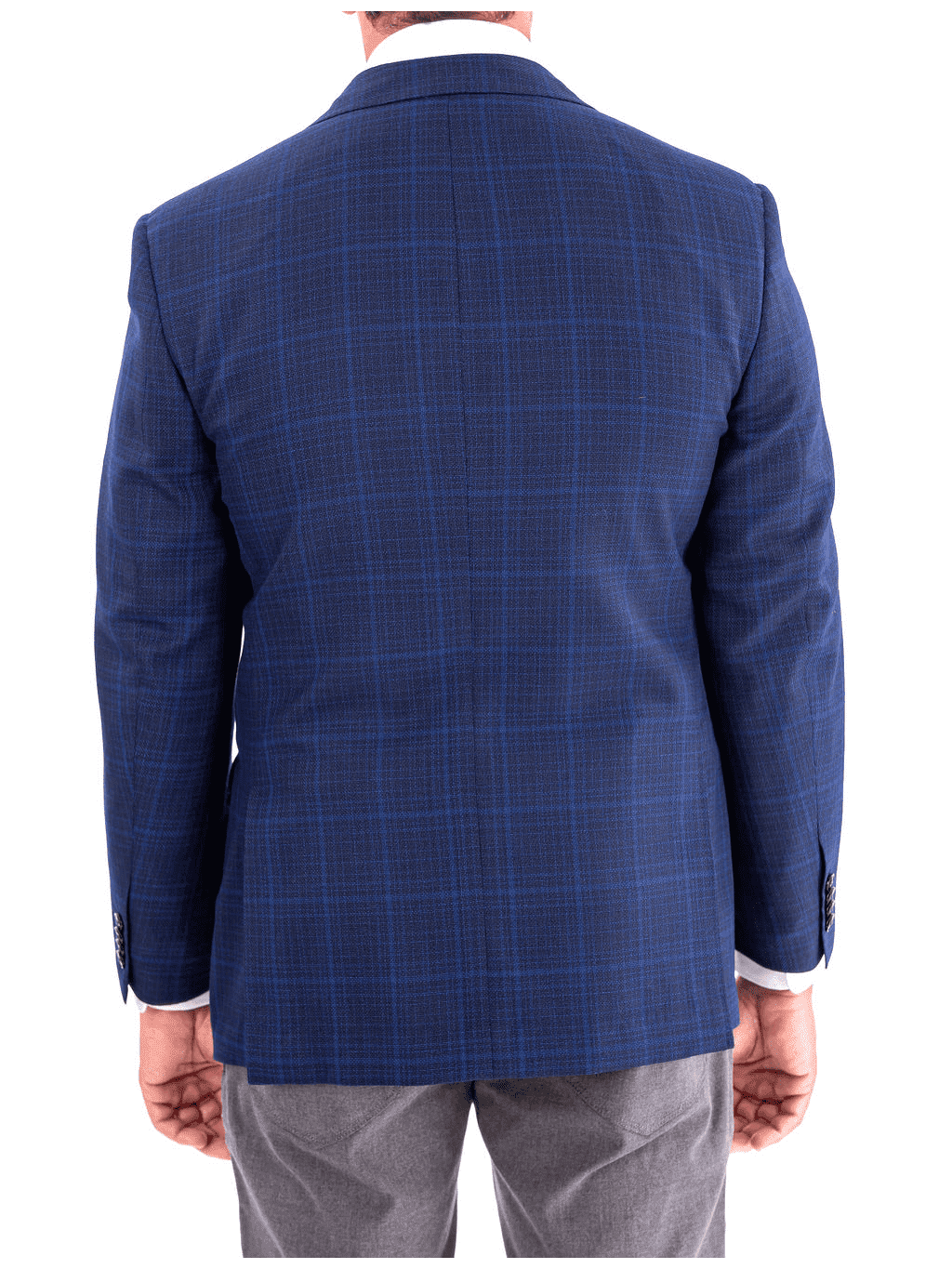 Men's Blue Plaid Wool Regular Fit 1/4 Lined Blazer Sport Coat