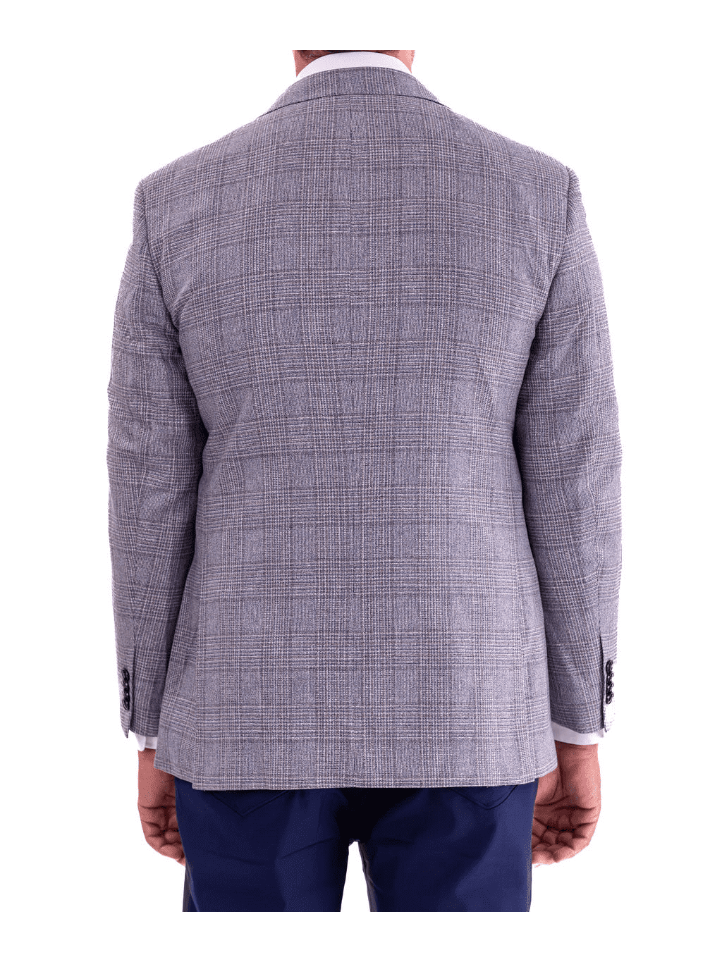 Men's Gray & Blue Plaid Classic Fit Silk Wool Blazer Sport Coat