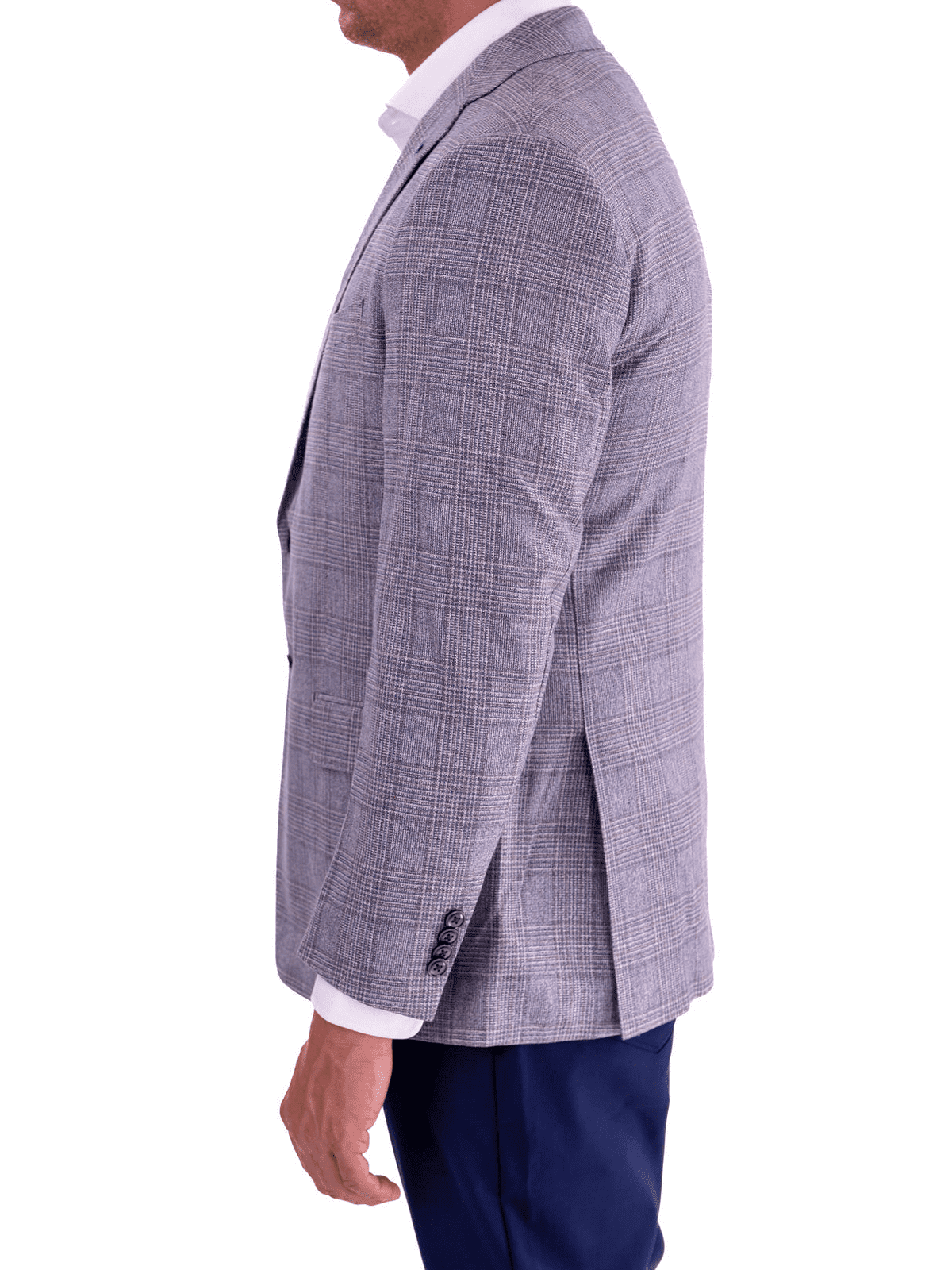 Men's Gray & Blue Plaid Classic Fit Silk Wool Blazer Sport Coat