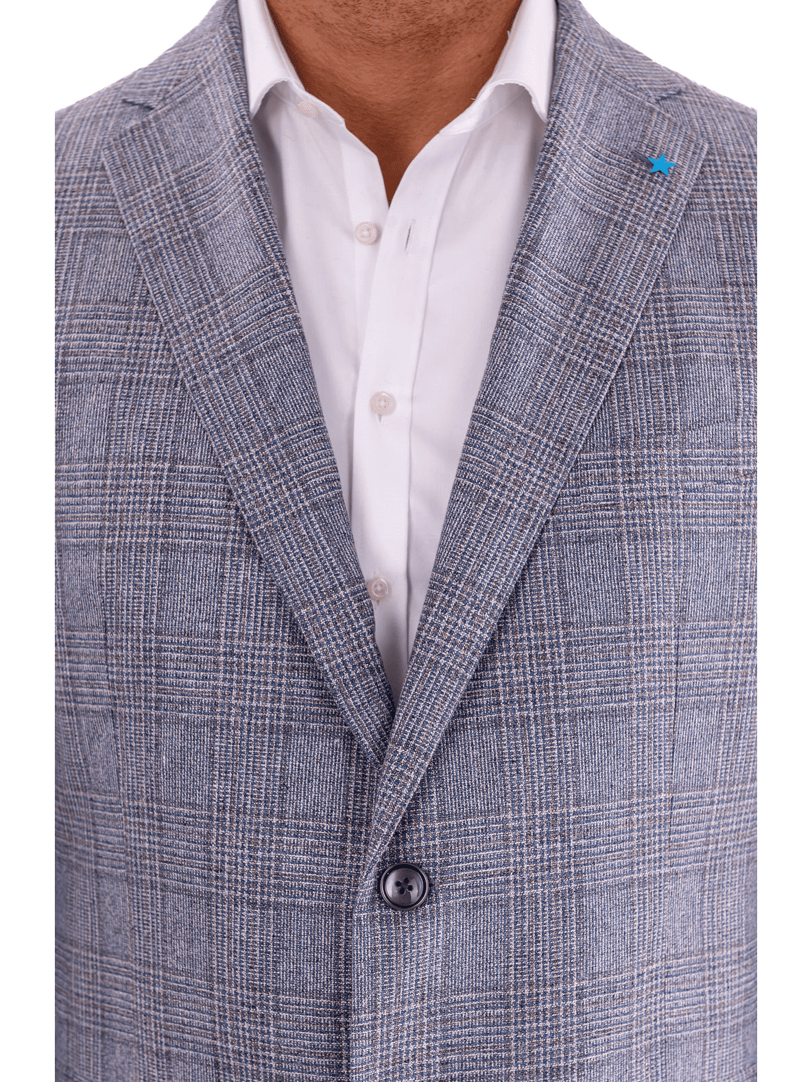 Men's Gray & Blue Plaid Classic Fit Silk Wool Blazer Sport Coat