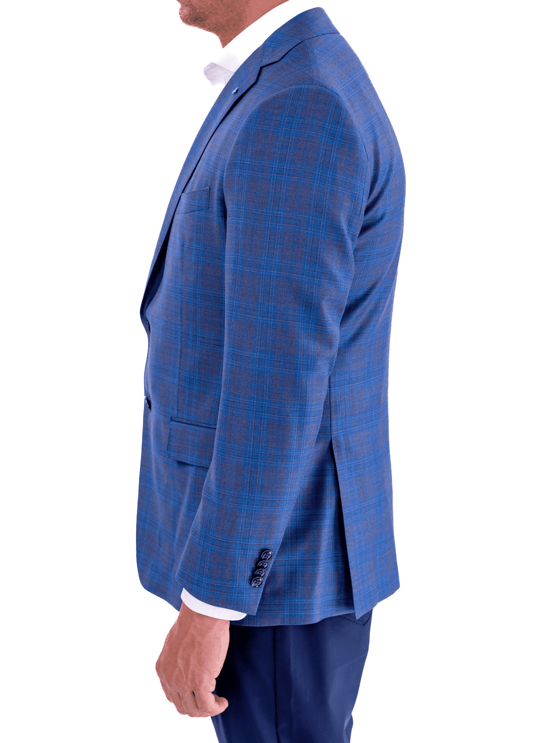 Men's Blue Plaid Regular Fit Wool Blazer Sport Coat
