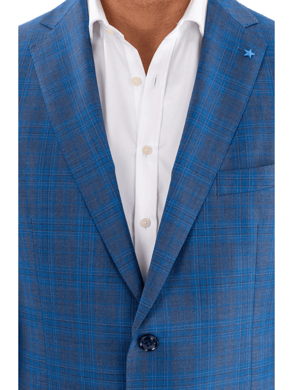 Men's Blue Plaid Regular Fit Wool Blazer Sport Coat