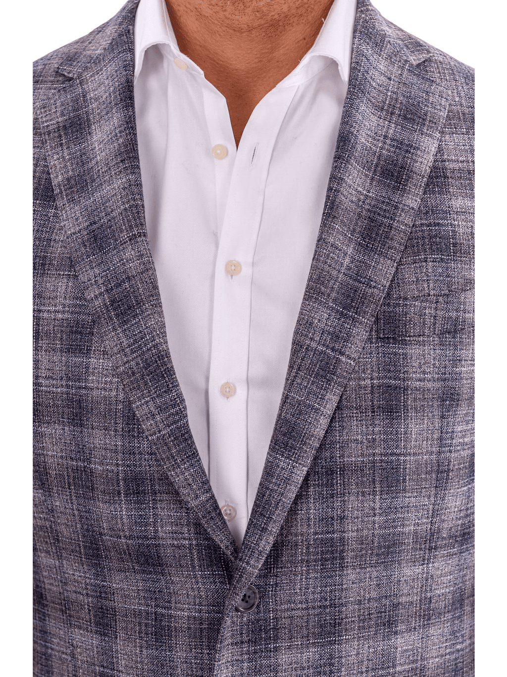 Men's Gray Blue Plaid Regular Fit Wool Blend Blazer Sport Coat