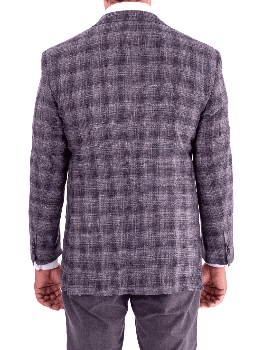 Men's Gray Blue Plaid Regular Fit Wool Blend Blazer Sport Coat
