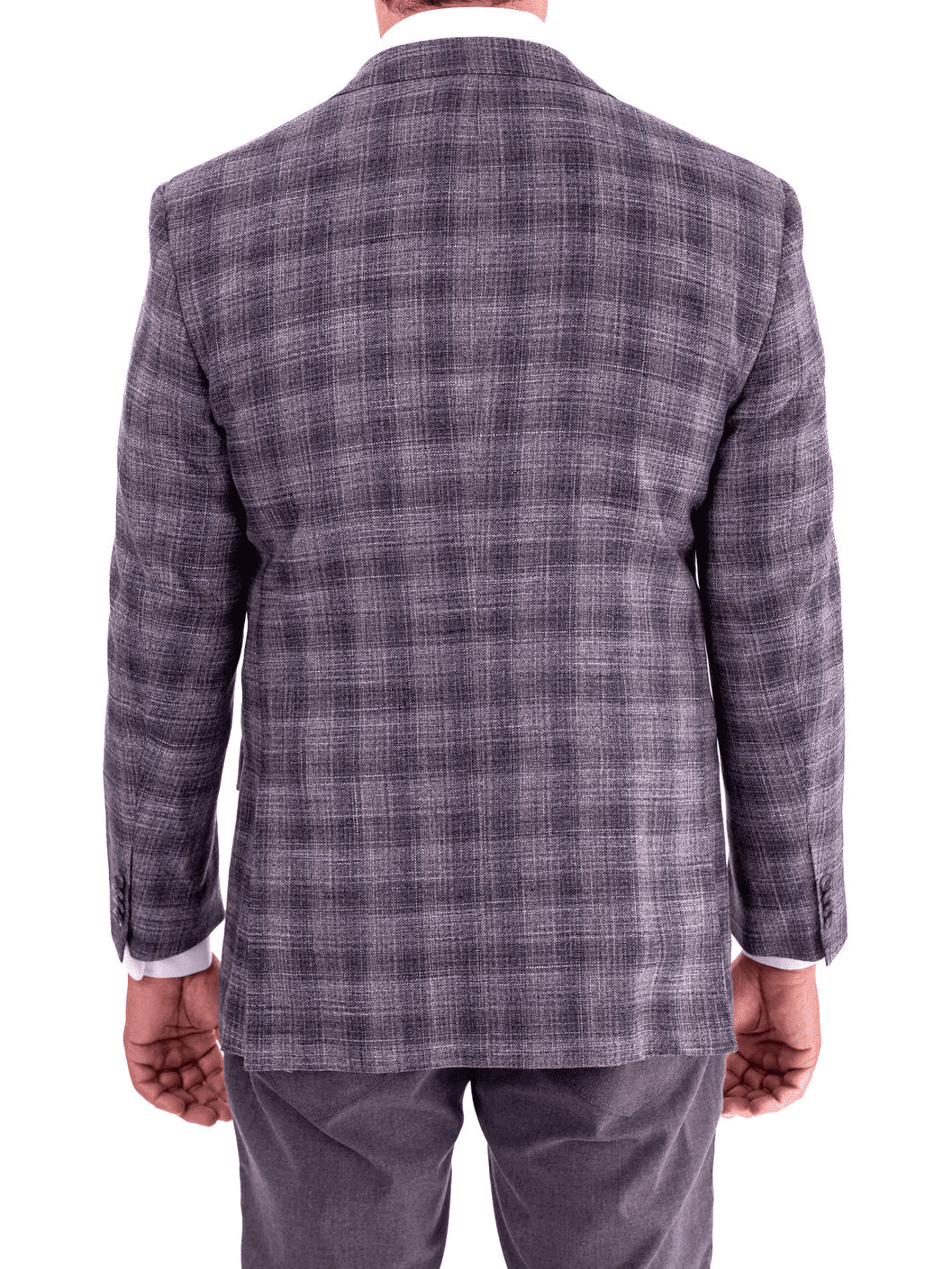 Men's Gray Blue Plaid Regular Fit Wool Blend Blazer Sport Coat