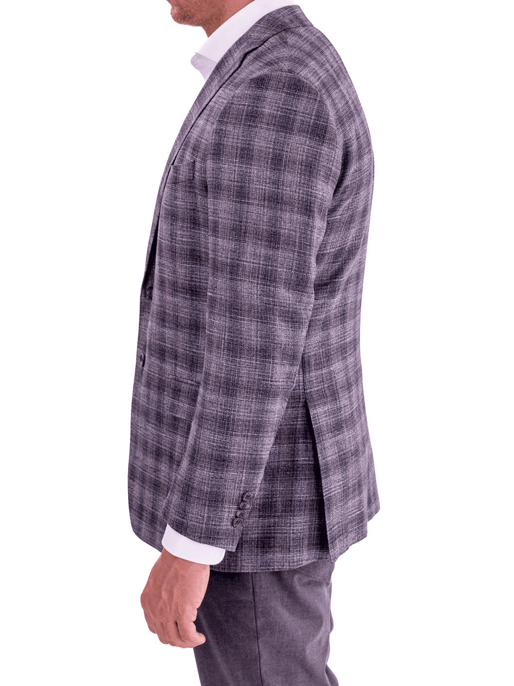 Men's Gray Blue Plaid Regular Fit Wool Blend Blazer Sport Coat