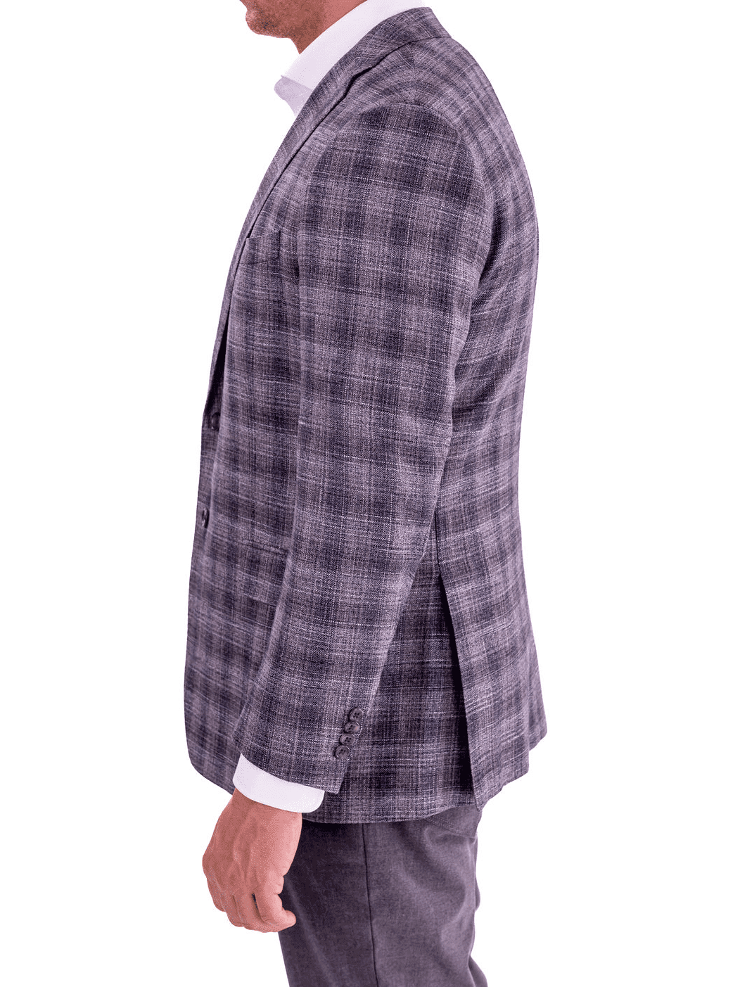 Men's Gray Blue Plaid Regular Fit Wool Blend Blazer Sport Coat