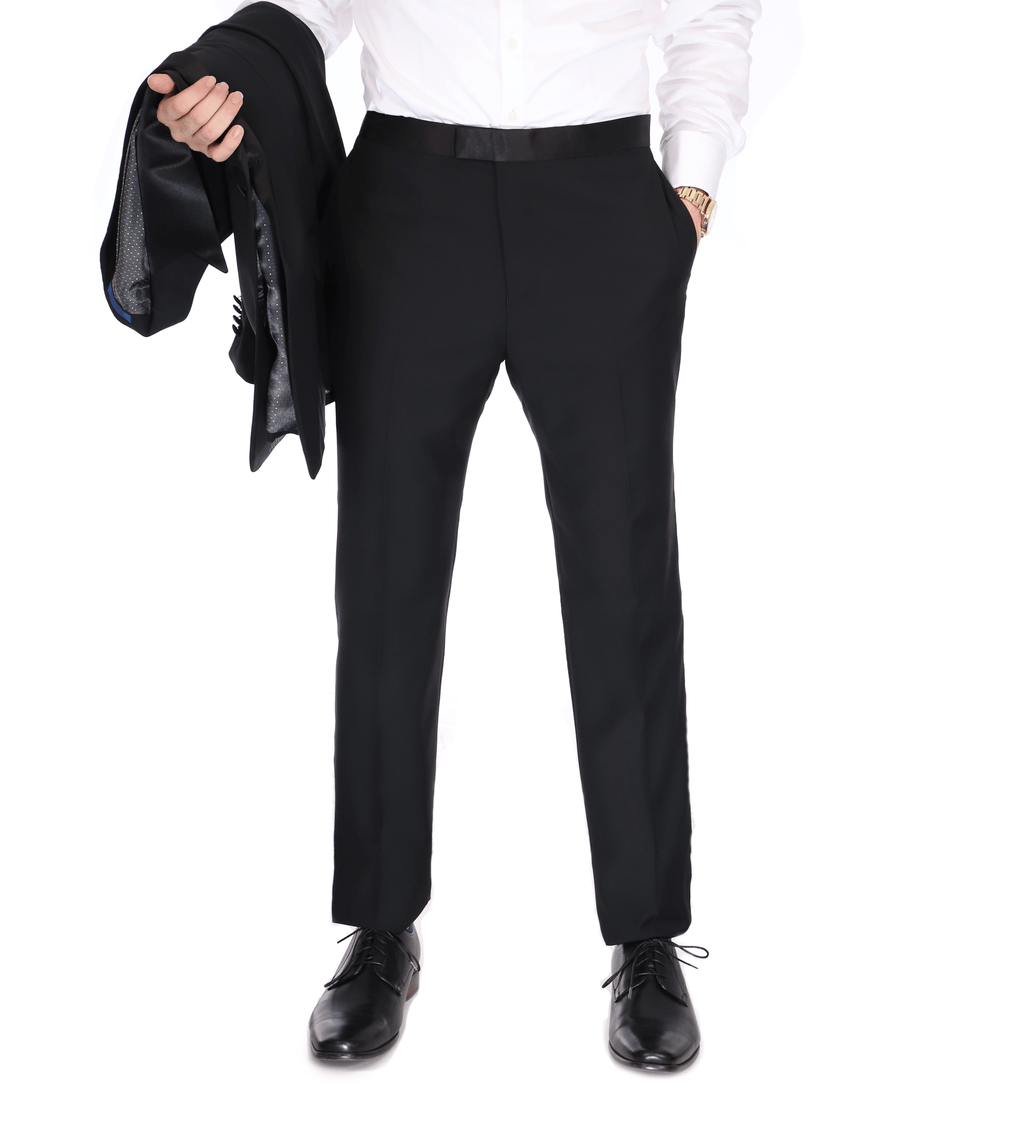 Men's Black Peak Lapel Wool Regular Fit Tuxedo