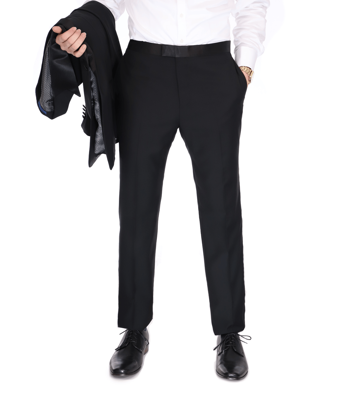Men's Black Peak Lapel Wool Regular Fit Tuxedo