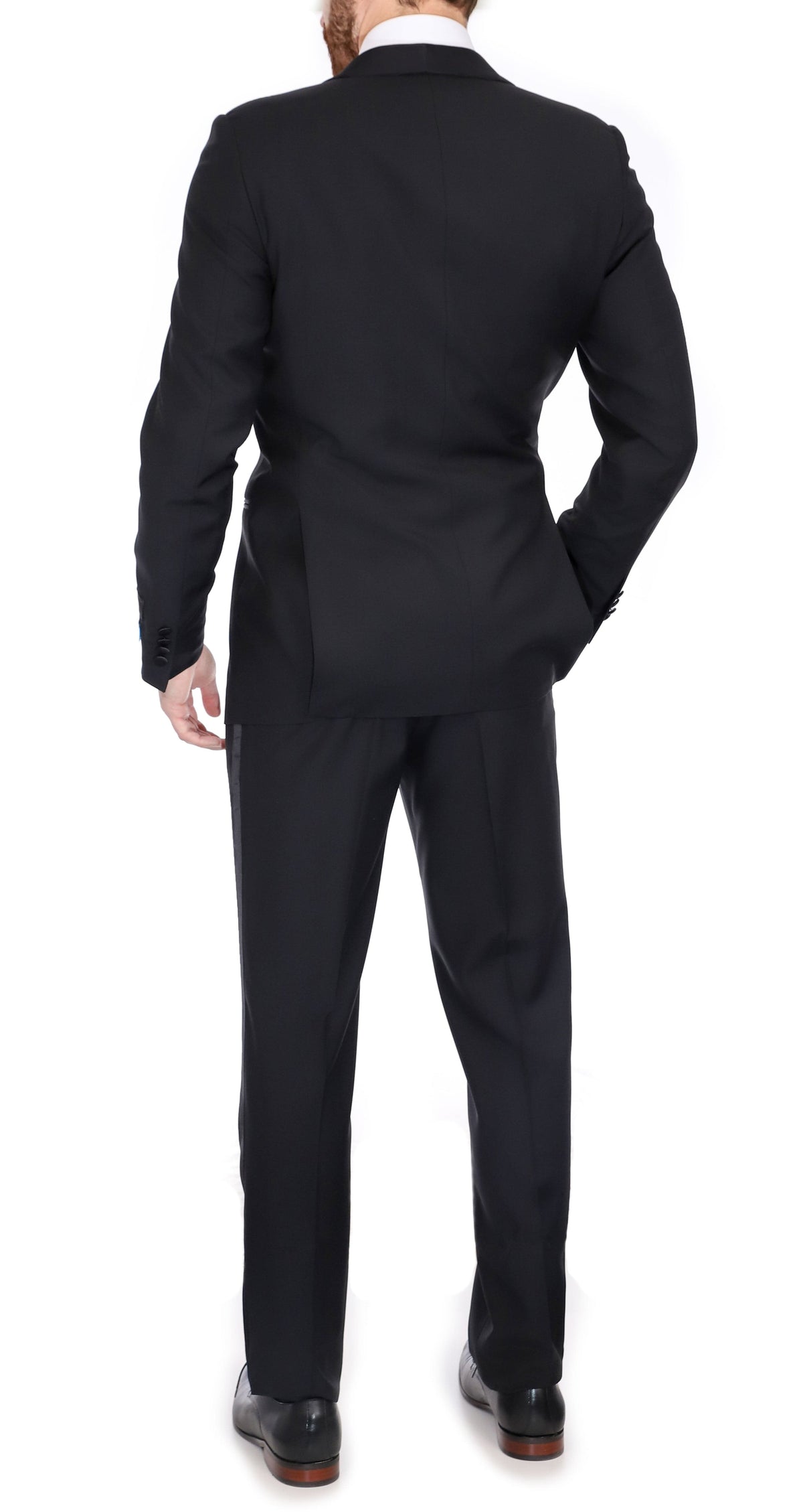 Men's Black Peak Lapel Wool Regular Fit Tuxedo