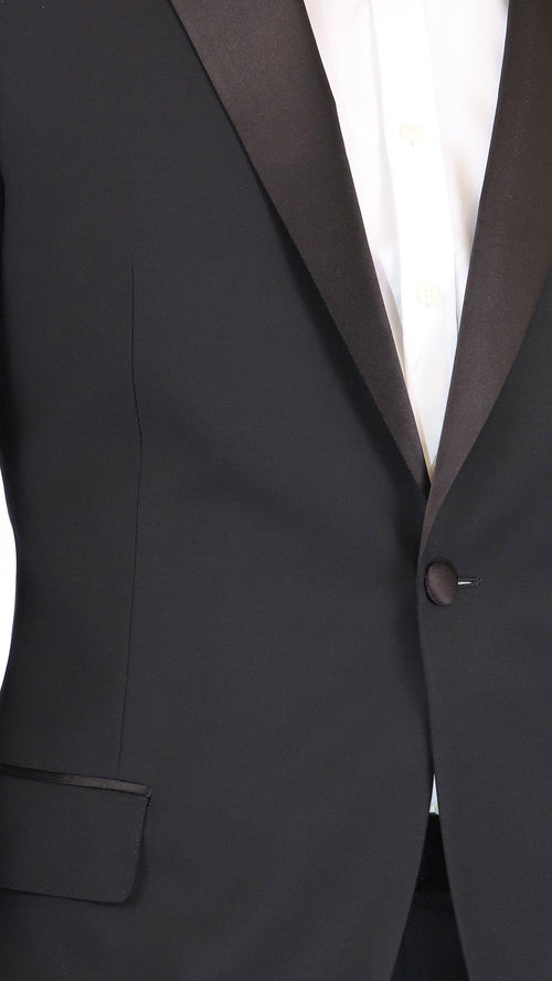 Men's Black Peak Lapel Wool Regular Fit Tuxedo