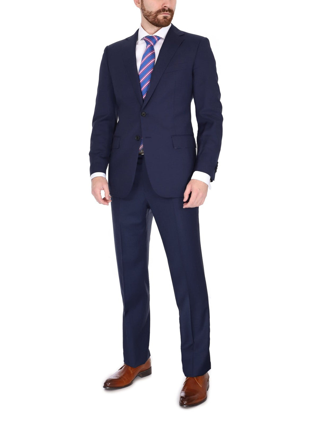 Men's Solid Navy Blue Wool Half Canvassed Slim Fit Suit