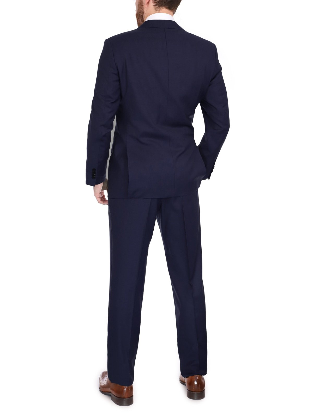 Men's Solid Navy Blue Wool Half Canvassed Slim Fit Suit