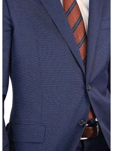 Men's Blue Check Wool Trim Fit 2-Button Suit