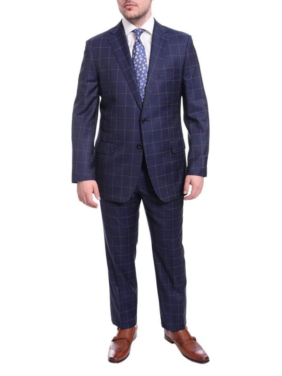 Men's Classic Fit Blue Plaid 2-Button Half Canvassed Wool Suit