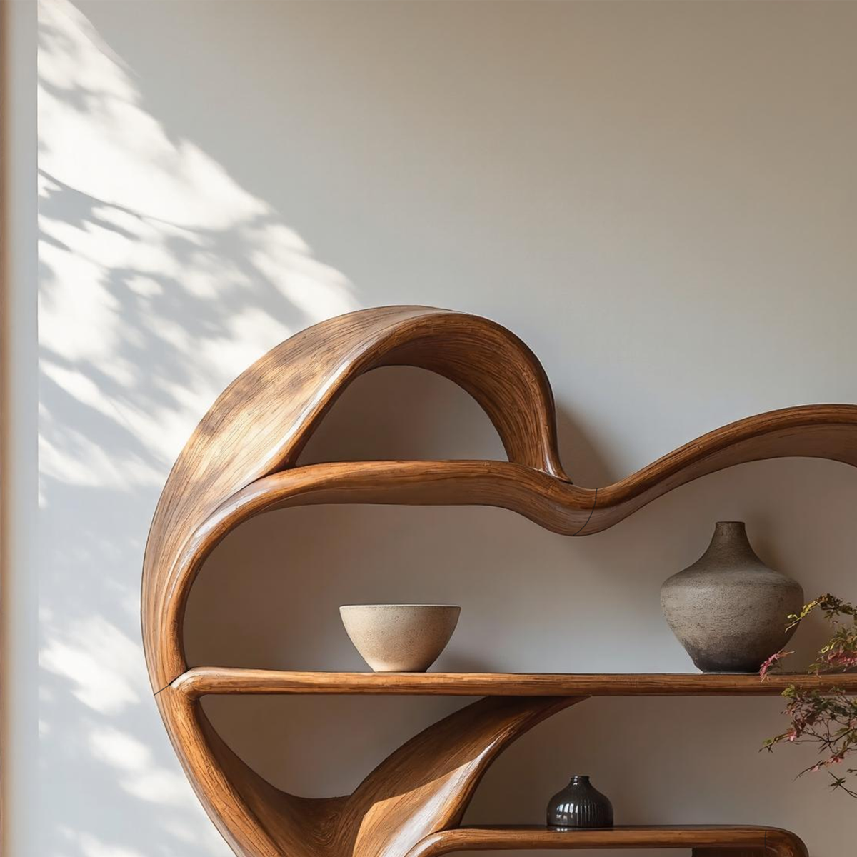 Mid-Century Live Edge Wall Bookshelf in Solid Wood - view 3