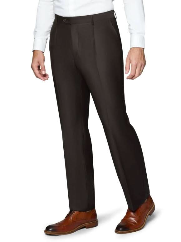 Men's Solid Brown Wool Classic Fit Vested Suit