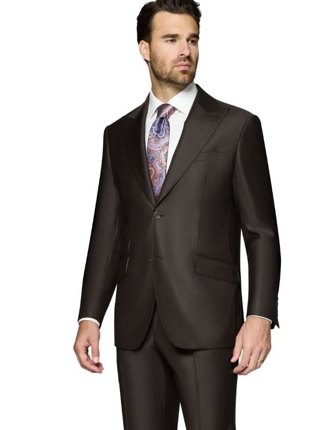 Men's Solid Brown Wool Classic Fit Vested Suit