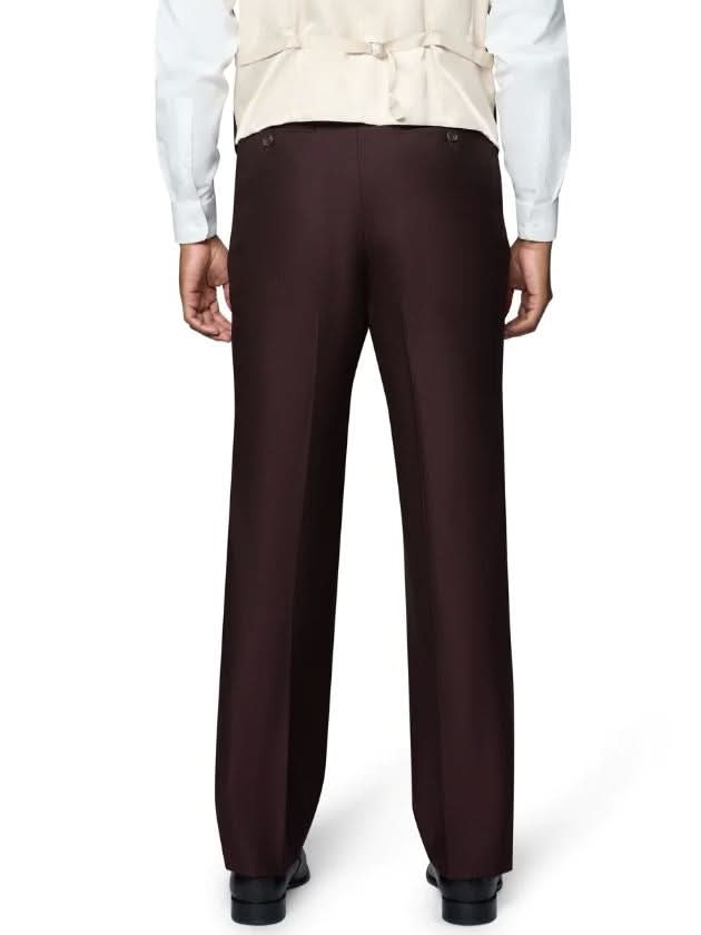 Men's Burgundy Wool Classic Fit Vested Suit Peak Lapel