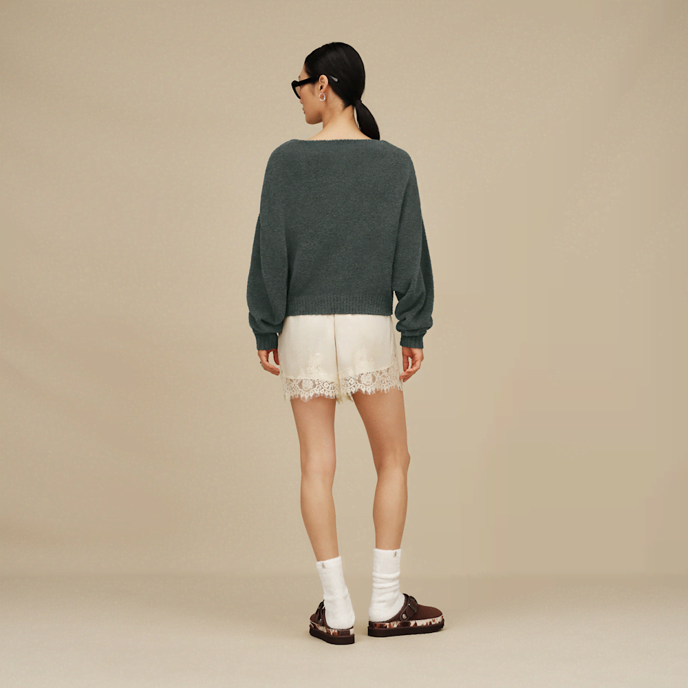 Women's Slouchy Boat Neck Pullover - Green