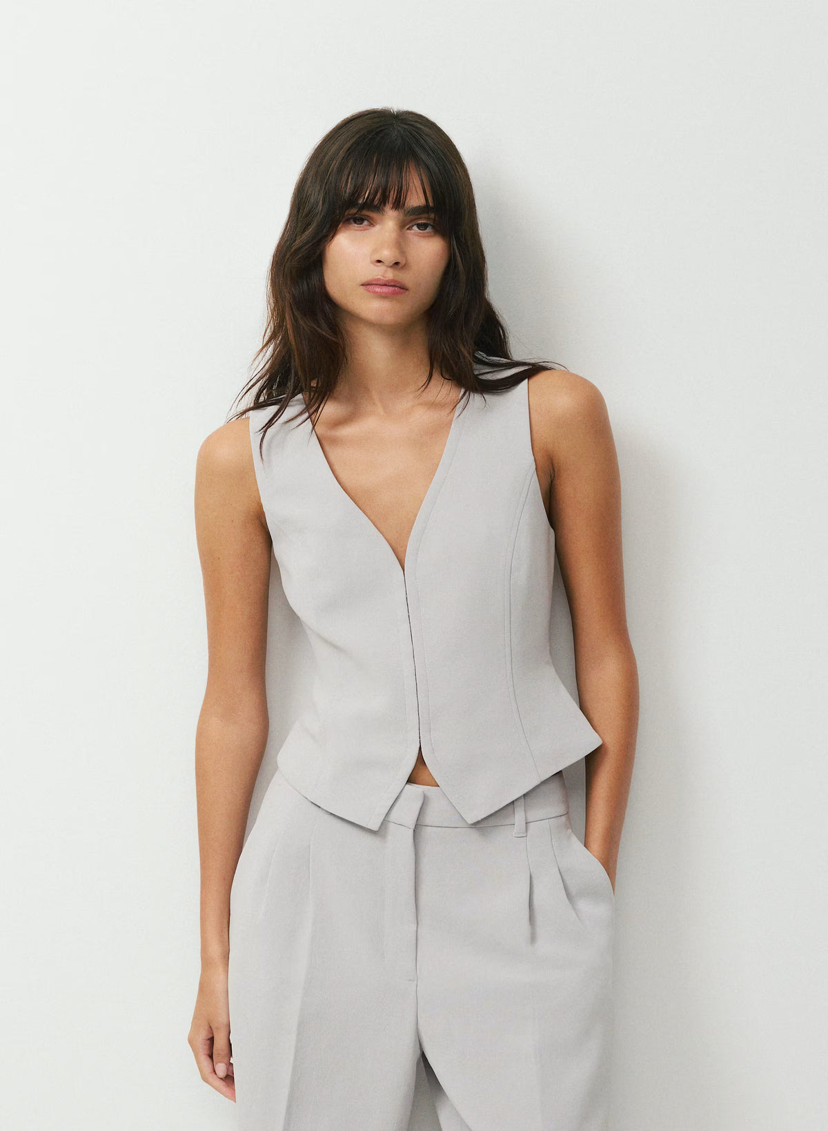 Lined Tailored Suit Vest - Olive