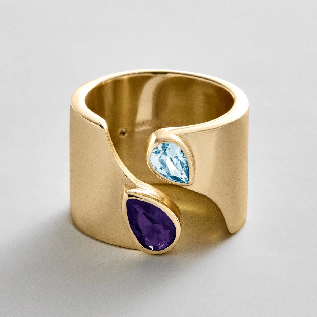 Personalized Two-Stone Open Band Ring - Gold