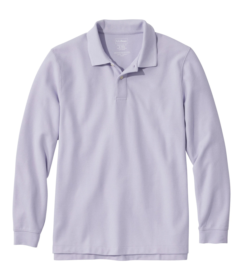 Men's Long-Sleeve Cotton Pique Polo - Lavender
